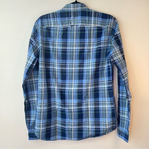 Vince Plaid Cotton Blue Green Long Sleeve Bottom Down Mens Shirt Size Small - Picture 2 of 8